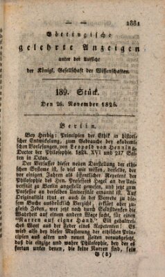 Göttingische gelehrte Anzeigen (Göttingische Zeitungen von gelehrten Sachen) Samstag 26. November 1825