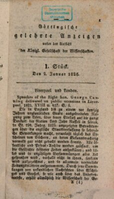 Göttingische gelehrte Anzeigen (Göttingische Zeitungen von gelehrten Sachen) Montag 2. Januar 1826