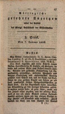 Göttingische gelehrte Anzeigen (Göttingische Zeitungen von gelehrten Sachen) Samstag 7. Januar 1826