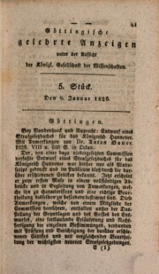 Göttingische gelehrte Anzeigen (Göttingische Zeitungen von gelehrten Sachen) Montag 9. Januar 1826