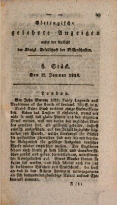 Göttingische gelehrte Anzeigen (Göttingische Zeitungen von gelehrten Sachen) Donnerstag 12. Januar 1826