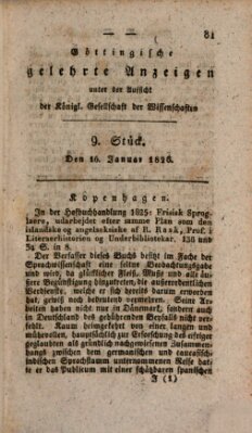 Göttingische gelehrte Anzeigen (Göttingische Zeitungen von gelehrten Sachen) Montag 16. Januar 1826