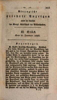 Göttingische gelehrte Anzeigen (Göttingische Zeitungen von gelehrten Sachen) Samstag 21. Januar 1826