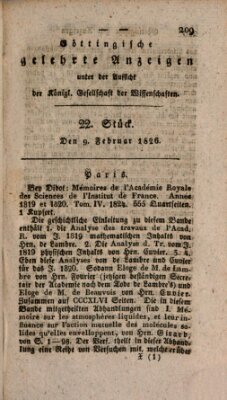 Göttingische gelehrte Anzeigen (Göttingische Zeitungen von gelehrten Sachen) Donnerstag 9. Februar 1826