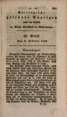 Göttingische gelehrte Anzeigen (Göttingische Zeitungen von gelehrten Sachen) Montag 13. Februar 1826