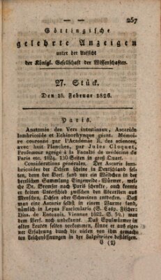 Göttingische gelehrte Anzeigen (Göttingische Zeitungen von gelehrten Sachen) Samstag 18. Februar 1826