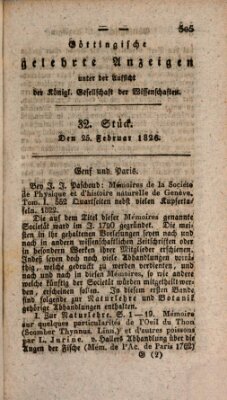 Göttingische gelehrte Anzeigen (Göttingische Zeitungen von gelehrten Sachen) Samstag 25. Februar 1826