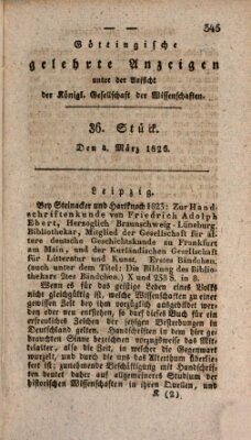 Göttingische gelehrte Anzeigen (Göttingische Zeitungen von gelehrten Sachen) Samstag 4. März 1826