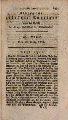 Göttingische gelehrte Anzeigen (Göttingische Zeitungen von gelehrten Sachen) Montag 20. März 1826