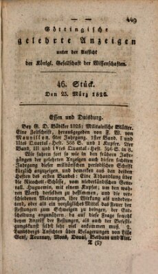 Göttingische gelehrte Anzeigen (Göttingische Zeitungen von gelehrten Sachen) Donnerstag 23. März 1826