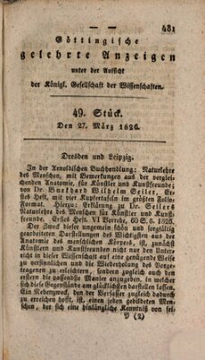 Göttingische gelehrte Anzeigen (Göttingische Zeitungen von gelehrten Sachen) Montag 27. März 1826