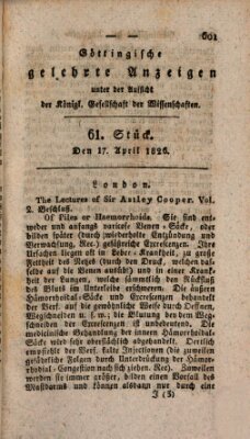 Göttingische gelehrte Anzeigen (Göttingische Zeitungen von gelehrten Sachen) Montag 17. April 1826