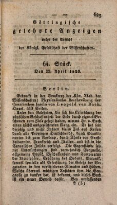 Göttingische gelehrte Anzeigen (Göttingische Zeitungen von gelehrten Sachen) Samstag 22. April 1826