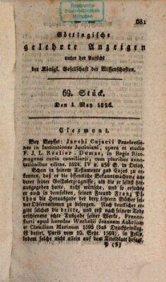 Göttingische gelehrte Anzeigen (Göttingische Zeitungen von gelehrten Sachen) Montag 1. Mai 1826