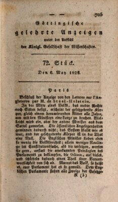 Göttingische gelehrte Anzeigen (Göttingische Zeitungen von gelehrten Sachen) Samstag 6. Mai 1826