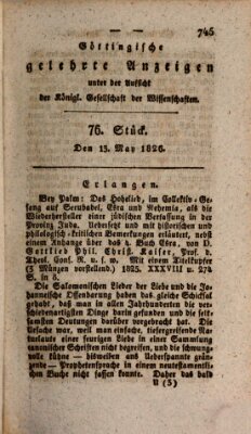 Göttingische gelehrte Anzeigen (Göttingische Zeitungen von gelehrten Sachen) Samstag 13. Mai 1826