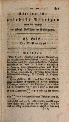 Göttingische gelehrte Anzeigen (Göttingische Zeitungen von gelehrten Sachen) Samstag 27. Mai 1826