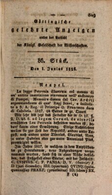 Göttingische gelehrte Anzeigen (Göttingische Zeitungen von gelehrten Sachen) Donnerstag 1. Juni 1826