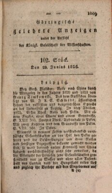 Göttingische gelehrte Anzeigen (Göttingische Zeitungen von gelehrten Sachen) Donnerstag 29. Juni 1826