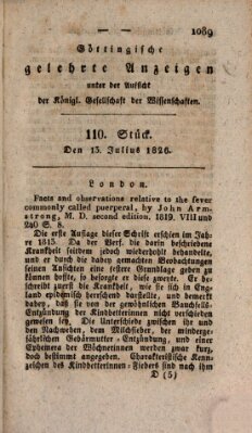 Göttingische gelehrte Anzeigen (Göttingische Zeitungen von gelehrten Sachen) Donnerstag 13. Juli 1826