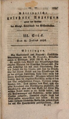 Göttingische gelehrte Anzeigen (Göttingische Zeitungen von gelehrten Sachen) Samstag 15. Juli 1826