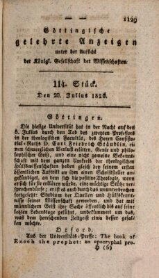 Göttingische gelehrte Anzeigen (Göttingische Zeitungen von gelehrten Sachen) Donnerstag 20. Juli 1826