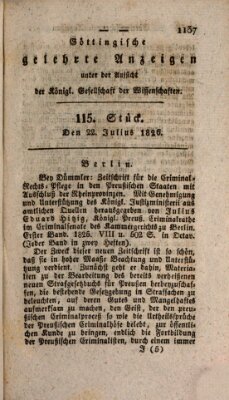 Göttingische gelehrte Anzeigen (Göttingische Zeitungen von gelehrten Sachen) Samstag 22. Juli 1826