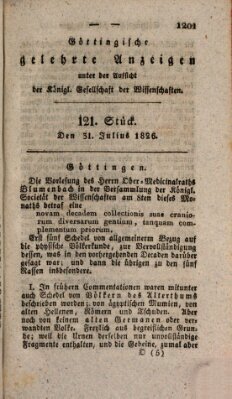 Göttingische gelehrte Anzeigen (Göttingische Zeitungen von gelehrten Sachen) Montag 31. Juli 1826