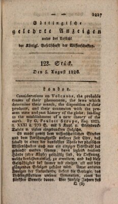 Göttingische gelehrte Anzeigen (Göttingische Zeitungen von gelehrten Sachen) Samstag 5. August 1826