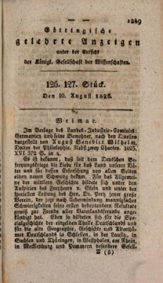 Göttingische gelehrte Anzeigen (Göttingische Zeitungen von gelehrten Sachen) Donnerstag 10. August 1826