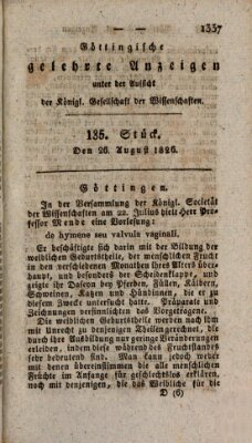 Göttingische gelehrte Anzeigen (Göttingische Zeitungen von gelehrten Sachen) Samstag 26. August 1826