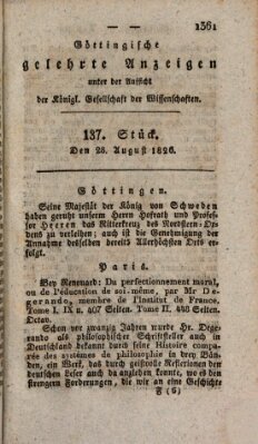 Göttingische gelehrte Anzeigen (Göttingische Zeitungen von gelehrten Sachen) Montag 28. August 1826