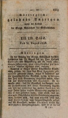 Göttingische gelehrte Anzeigen (Göttingische Zeitungen von gelehrten Sachen) Donnerstag 31. August 1826