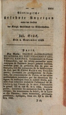 Göttingische gelehrte Anzeigen (Göttingische Zeitungen von gelehrten Sachen) Montag 4. September 1826