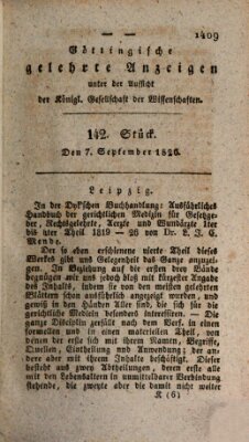 Göttingische gelehrte Anzeigen (Göttingische Zeitungen von gelehrten Sachen) Donnerstag 7. September 1826