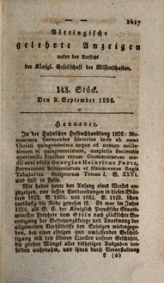 Göttingische gelehrte Anzeigen (Göttingische Zeitungen von gelehrten Sachen) Samstag 9. September 1826