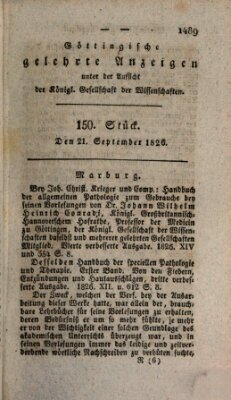 Göttingische gelehrte Anzeigen (Göttingische Zeitungen von gelehrten Sachen) Donnerstag 21. September 1826