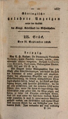 Göttingische gelehrte Anzeigen (Göttingische Zeitungen von gelehrten Sachen) Samstag 30. September 1826