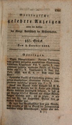 Göttingische gelehrte Anzeigen (Göttingische Zeitungen von gelehrten Sachen) Montag 2. Oktober 1826