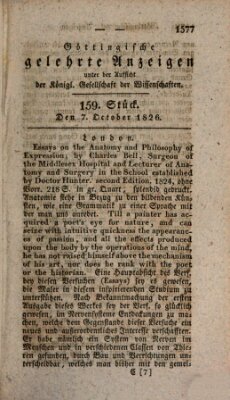 Göttingische gelehrte Anzeigen (Göttingische Zeitungen von gelehrten Sachen) Samstag 7. Oktober 1826