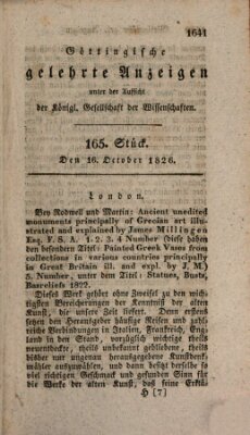 Göttingische gelehrte Anzeigen (Göttingische Zeitungen von gelehrten Sachen) Montag 16. Oktober 1826