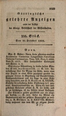 Göttingische gelehrte Anzeigen (Göttingische Zeitungen von gelehrten Sachen) Donnerstag 19. Oktober 1826