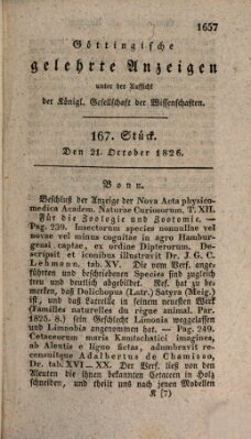 Göttingische gelehrte Anzeigen (Göttingische Zeitungen von gelehrten Sachen) Samstag 21. Oktober 1826