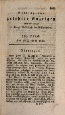 Göttingische gelehrte Anzeigen (Göttingische Zeitungen von gelehrten Sachen) Donnerstag 26. Oktober 1826