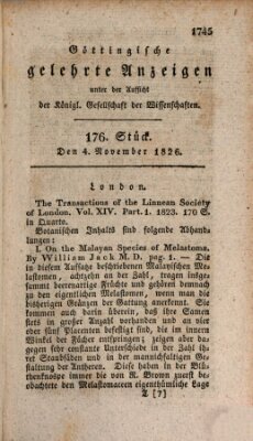 Göttingische gelehrte Anzeigen (Göttingische Zeitungen von gelehrten Sachen) Samstag 4. November 1826