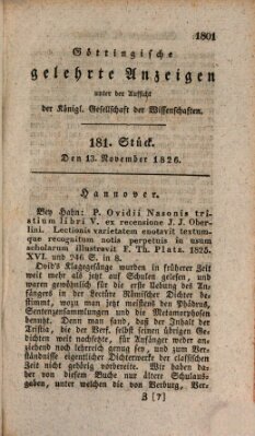 Göttingische gelehrte Anzeigen (Göttingische Zeitungen von gelehrten Sachen) Montag 13. November 1826