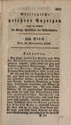 Göttingische gelehrte Anzeigen (Göttingische Zeitungen von gelehrten Sachen) Samstag 18. November 1826