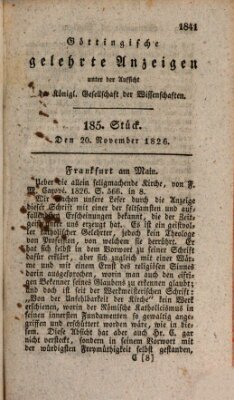 Göttingische gelehrte Anzeigen (Göttingische Zeitungen von gelehrten Sachen) Montag 20. November 1826