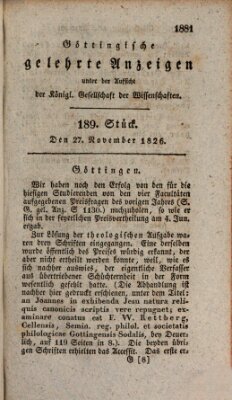 Göttingische gelehrte Anzeigen (Göttingische Zeitungen von gelehrten Sachen) Montag 27. November 1826