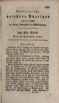 Göttingische gelehrte Anzeigen (Göttingische Zeitungen von gelehrten Sachen) Donnerstag 30. November 1826